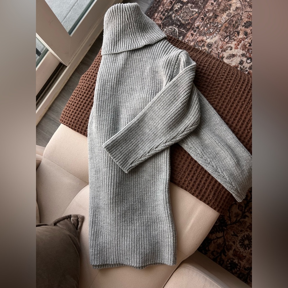 Gray WAYF Women's Chunky Knit Turtleneck Sweater Dress